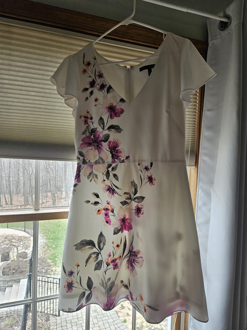 White House Black Market White Dress with Pink Floral Print